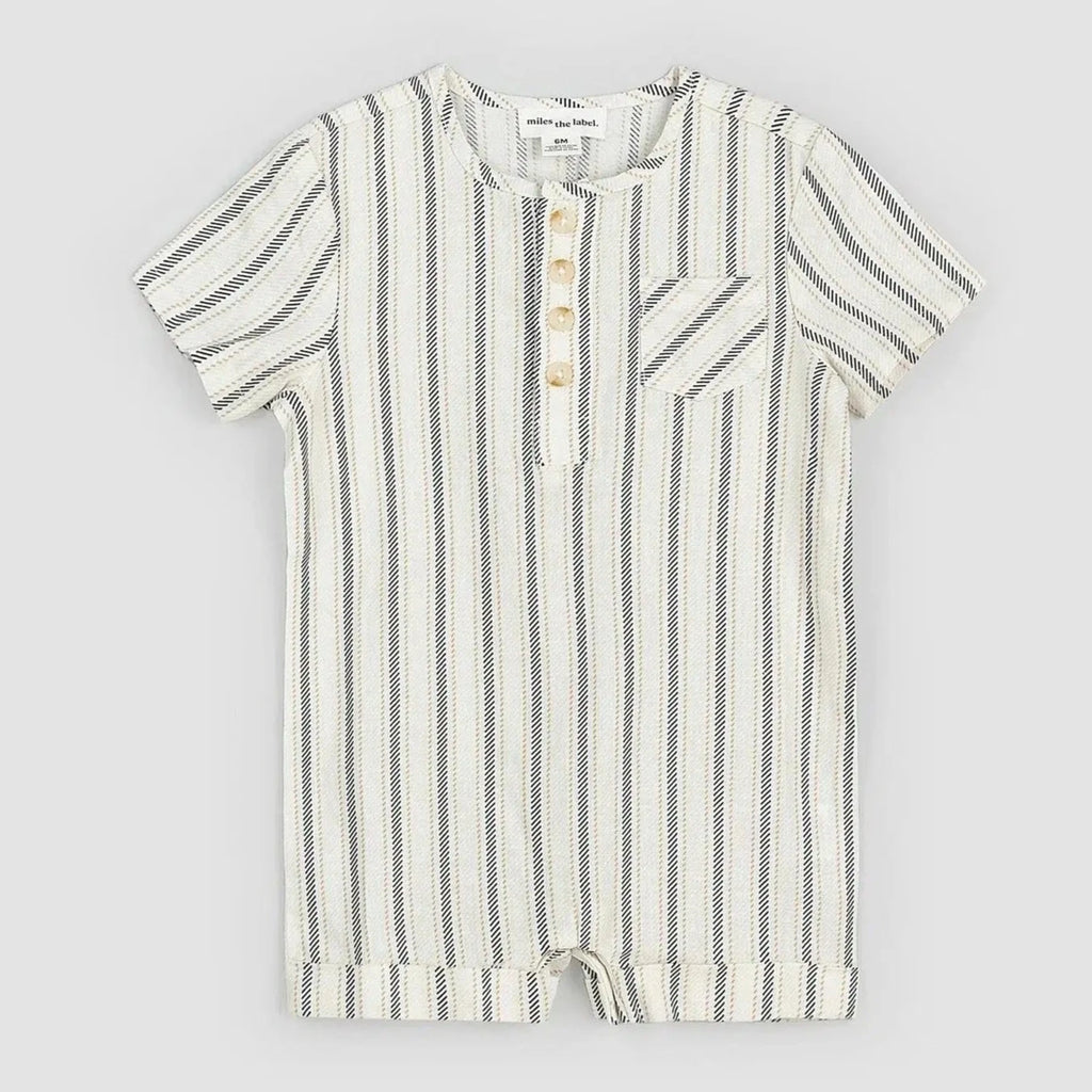 Miles - Woven Linen Shortie Romper - Cream Stripes-Footies + Rompers (Fashion)-0-3M-Posh Baby