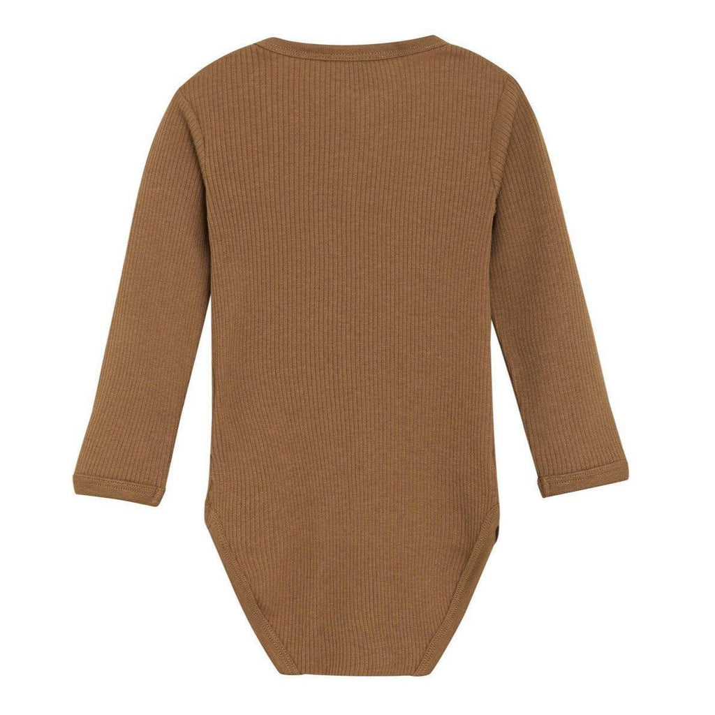 Minymo - Long Sleeve Ribbed Bodysuit - Brown Sugar-Onesies-3-6M-Posh Baby
