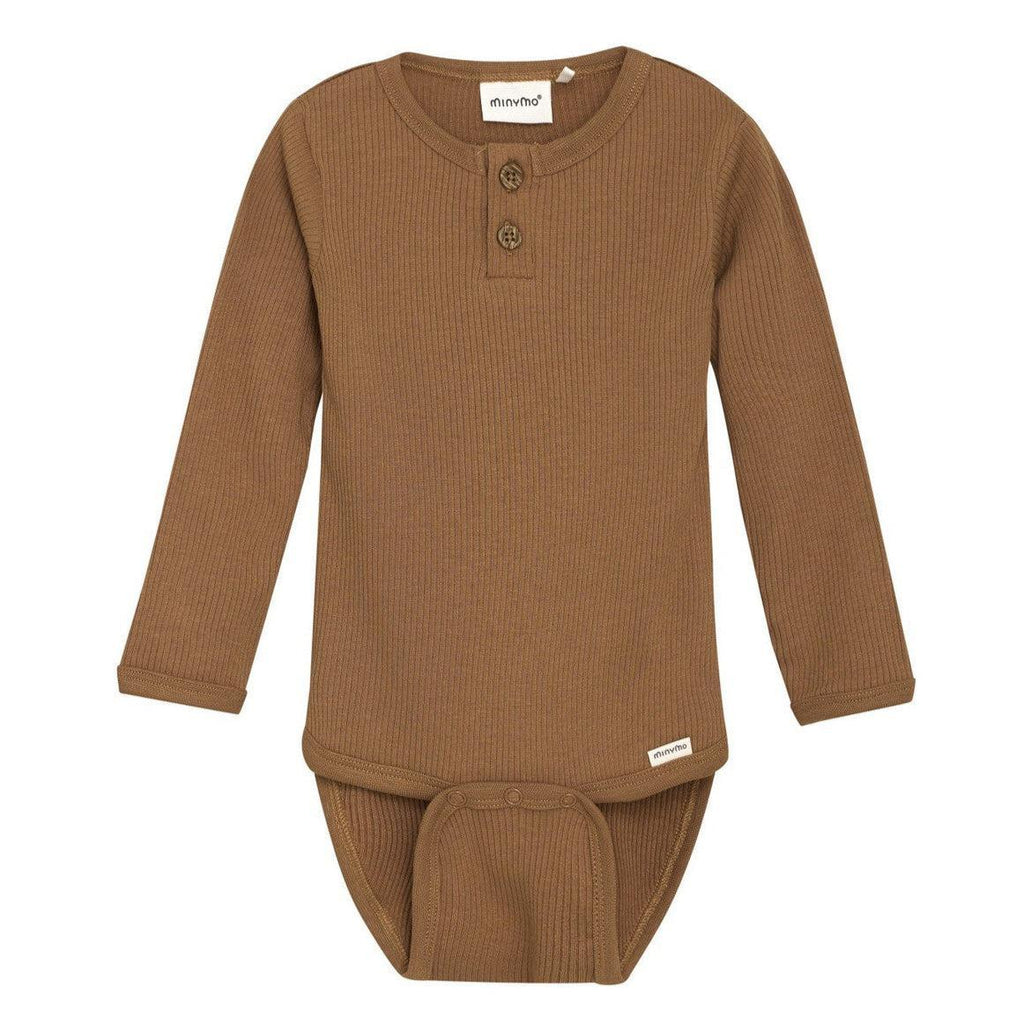 Minymo - Long Sleeve Ribbed Bodysuit - Brown Sugar-Onesies-3-6M-Posh Baby