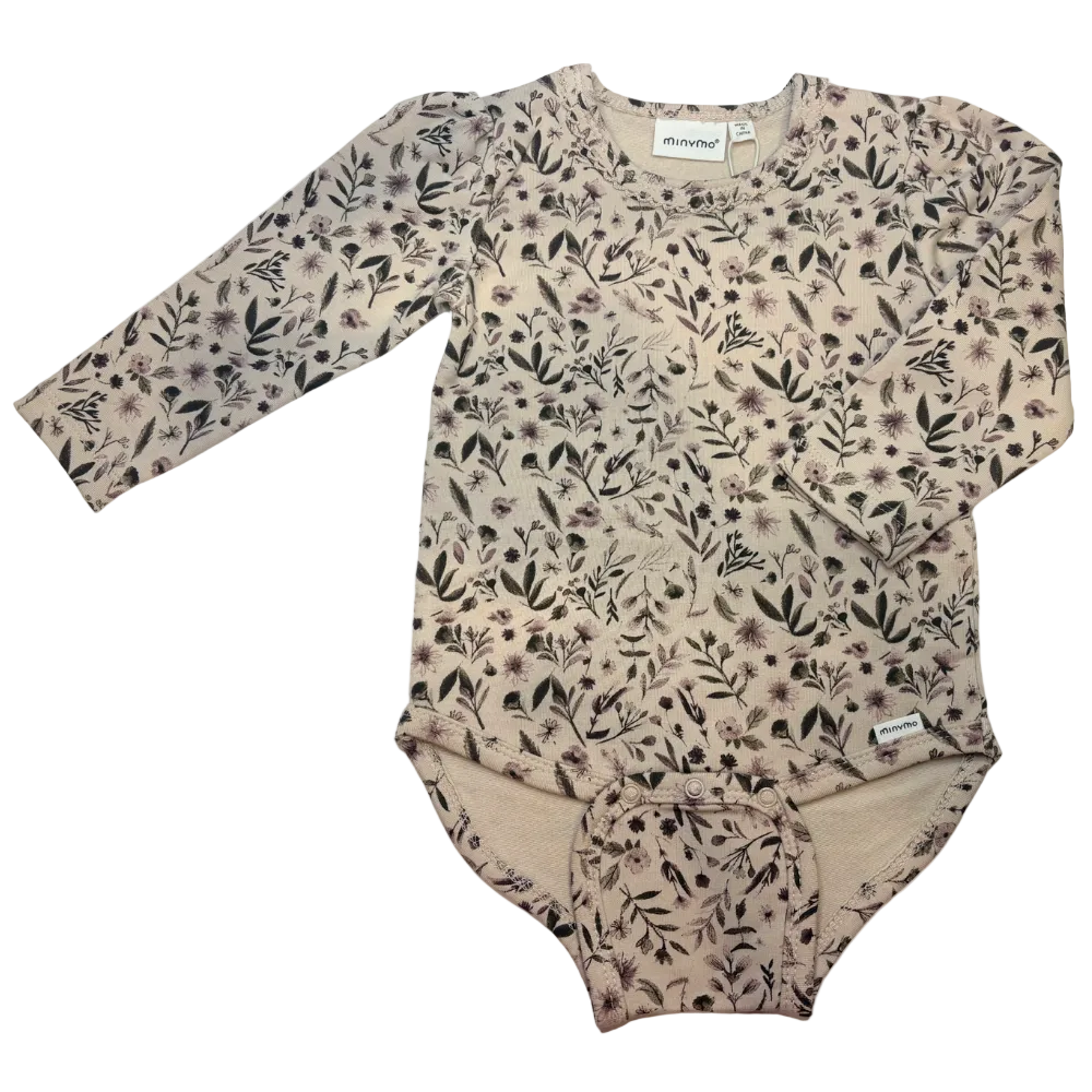 Minymo - Long Sleeve Ruffle Collar Bodysuit - Vintage Floral-Onesies-3-6M-Posh Baby