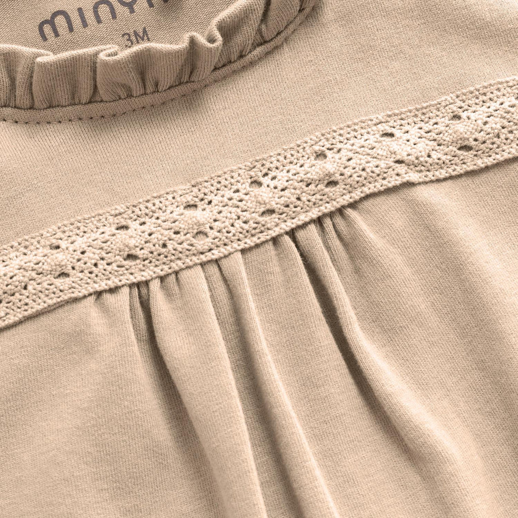 Minymo - Long Sleeve Ruffle Neck Bodysuit - Cream-Onesies-3-6M-Posh Baby