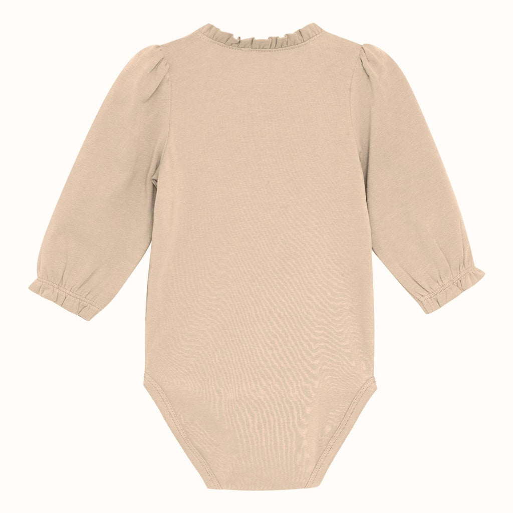 Minymo - Long Sleeve Ruffle Neck Bodysuit - Cream-Onesies-3-6M-Posh Baby