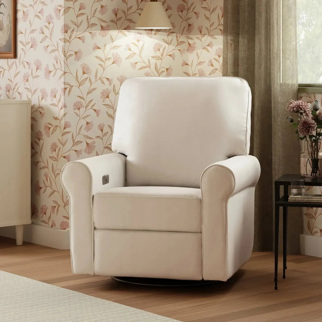 Monogram by Namesake - Monroe Pillowback Power Recliner - Natural Eco-Twill Performance Fabric-Chairs-In-Stock For Pickup-Posh Baby