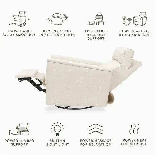 Monogram by Namesake - Willa Deluxe Heat + Massage Power Recliner w/ Adjustable Headrest - Ivory Boucle-Chairs-Posh Baby