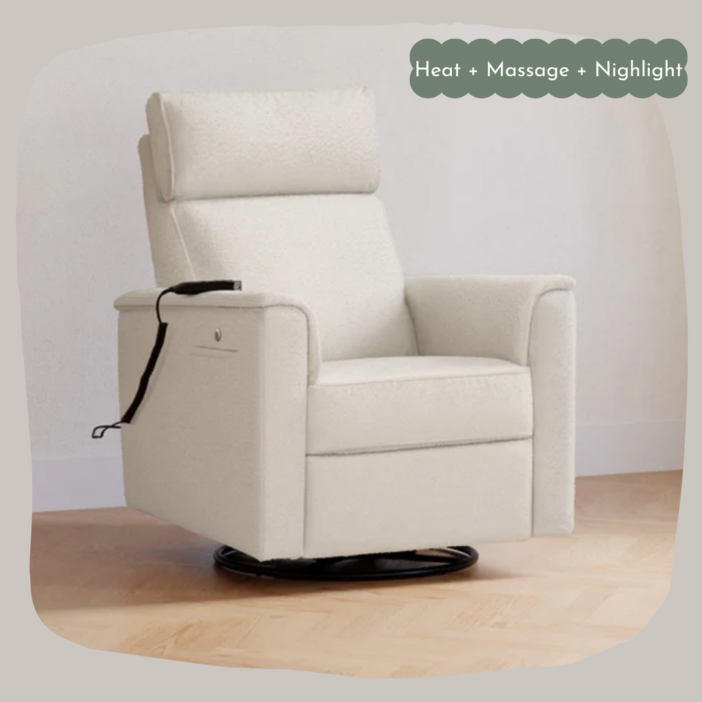 Monogram by Namesake - Willa Deluxe Heat + Massage Power Recliner w/ Adjustable Headrest - Ivory Boucle-Chairs-Posh Baby