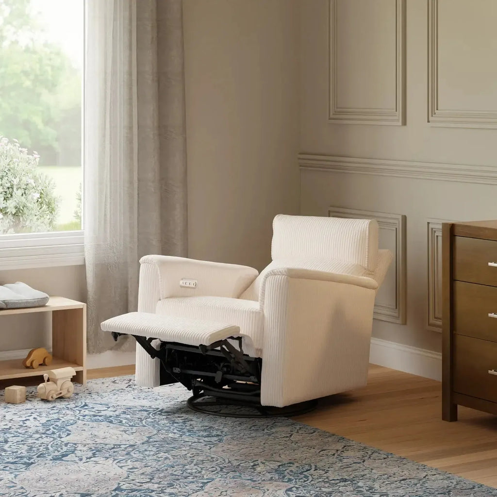 Monogram by Namesake - Willa Plus Power Recliner w/ Adjustable Headrest - Ivory Corduroy (Exclusive)-Chairs-Store Pickup-Posh Baby