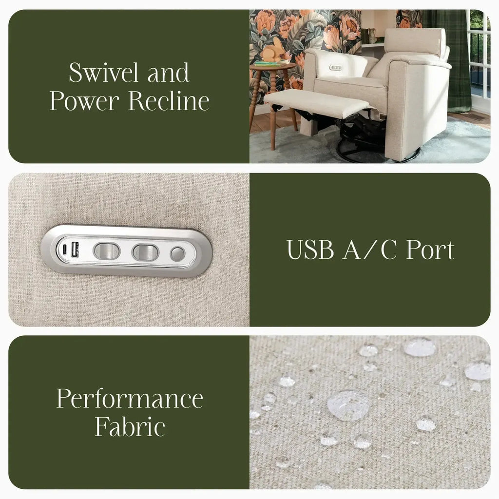 Monogram by Namesake - Willa Plus Power Recliner w/ Adjustable Headrest - Performance Beach Eco-Weave-Chairs-In-Stock For Pickup-Posh Baby