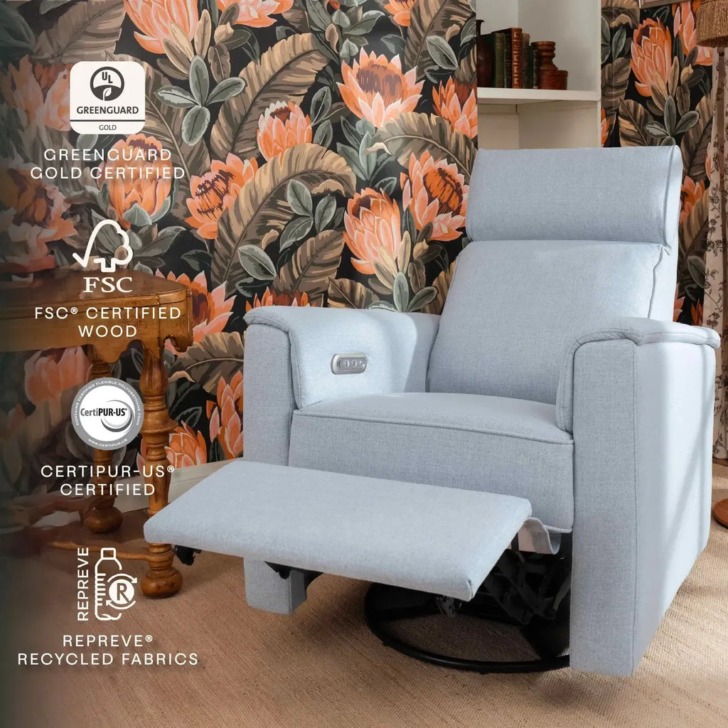 Monogram by Namesake - Willa Plus Power Recliner w/ Adjustable Headrest - Performance Chambray Eco-Twill-Chairs-Posh Baby