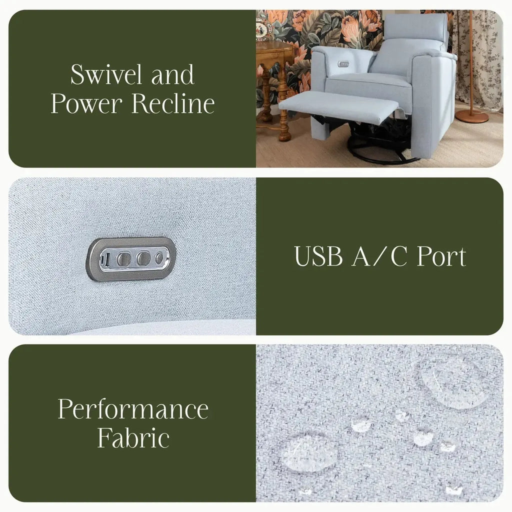 Monogram by Namesake - Willa Plus Power Recliner w/ Adjustable Headrest - Performance Chambray Eco-Twill-Chairs-Posh Baby