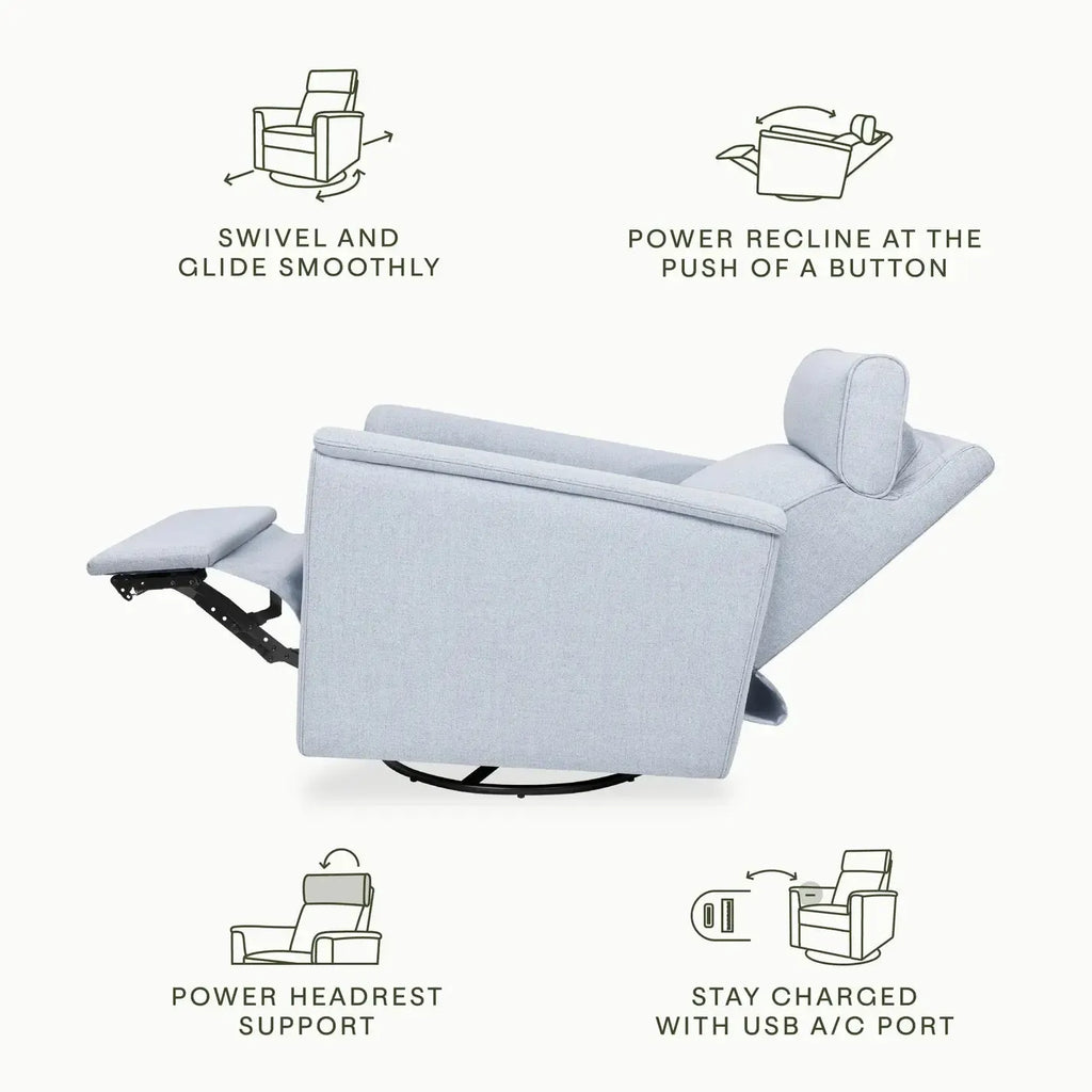 Monogram by Namesake - Willa Plus Power Recliner w/ Adjustable Headrest - Performance Chambray Eco-Twill-Chairs-Posh Baby