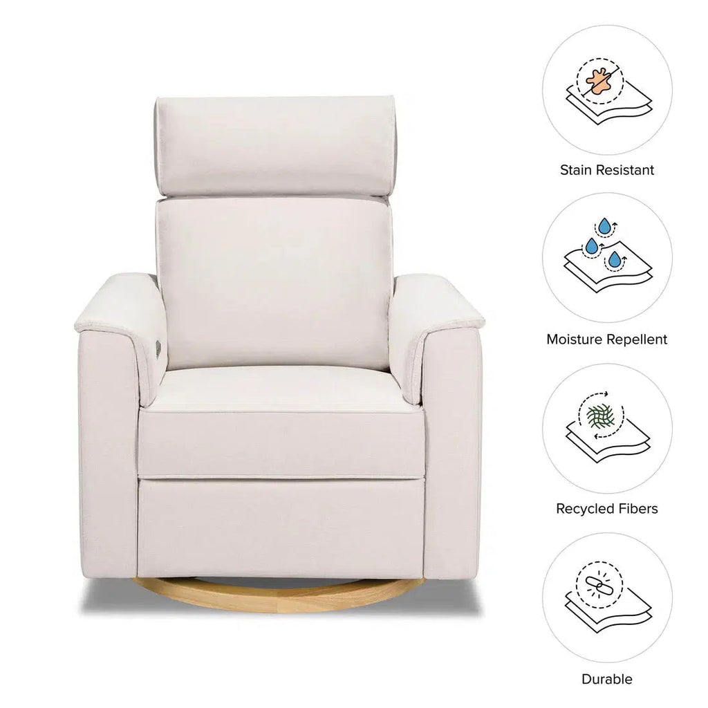 Monogram by Namesake - Willa Plus Power Recliner w/ Adjustable Headrest - Performance Cream Eco-Weave (Exclusive Wood Base)-Chairs-Store Pickup-Posh Baby