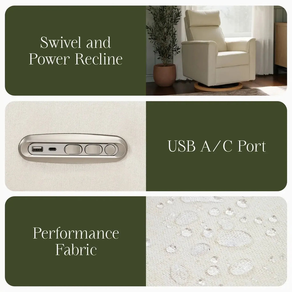 Monogram by Namesake - Willa Plus Power Recliner w/ Adjustable Headrest - Performance Cream Eco-Weave (Exclusive Wood Base)-Chairs-Store Pickup-Posh Baby