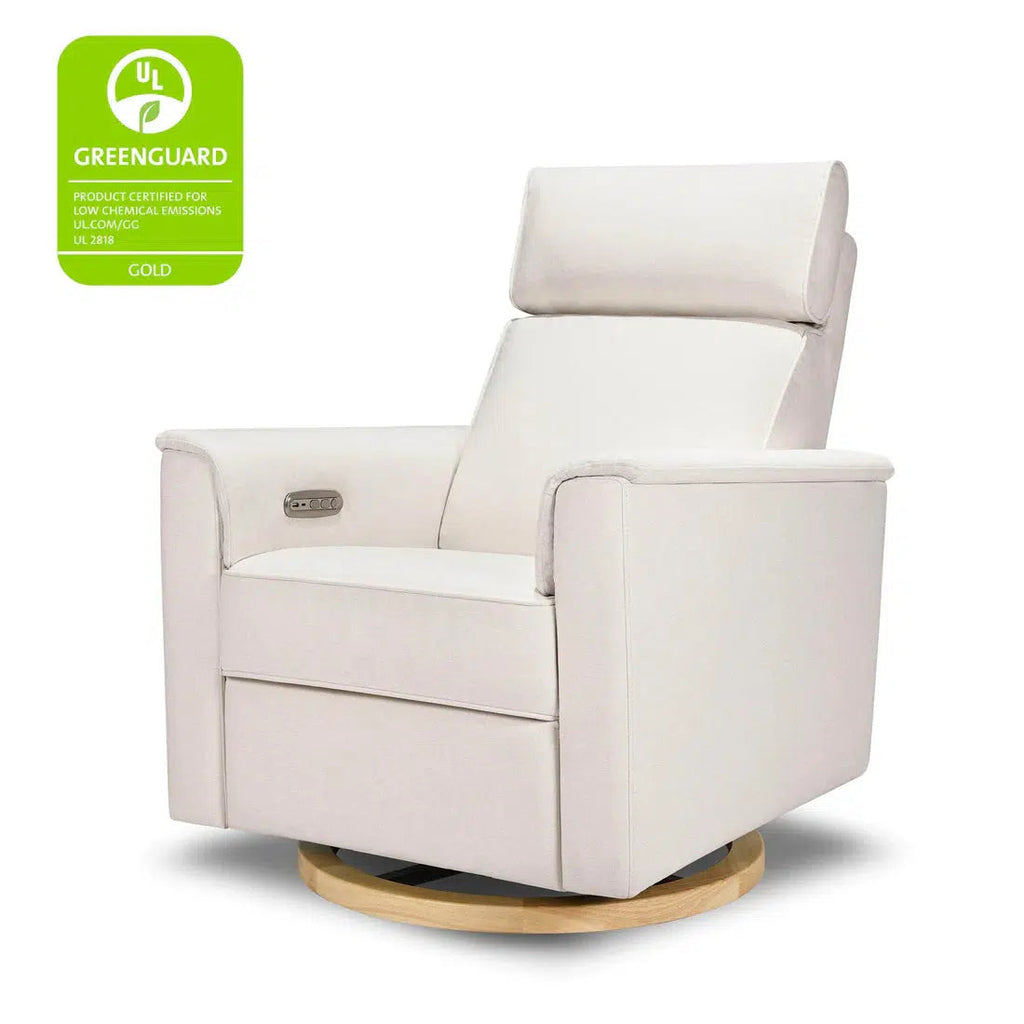 Monogram by Namesake - Willa Plus Power Recliner w/ Adjustable Headrest - Performance Cream Eco-Weave (Exclusive Wood Base)-Chairs-Store Pickup-Posh Baby