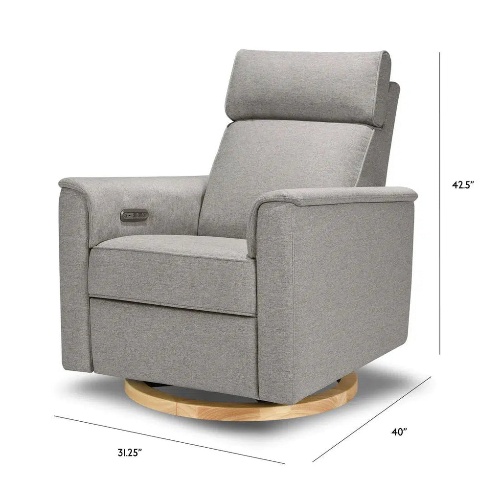 Monogram by Namesake - Willa Plus Power Recliner w/ Adjustable Headrest - Performance Grey Eco-Weave (Exclusive Wood Base)-Chairs-In-Stock For Pickup-Posh Baby