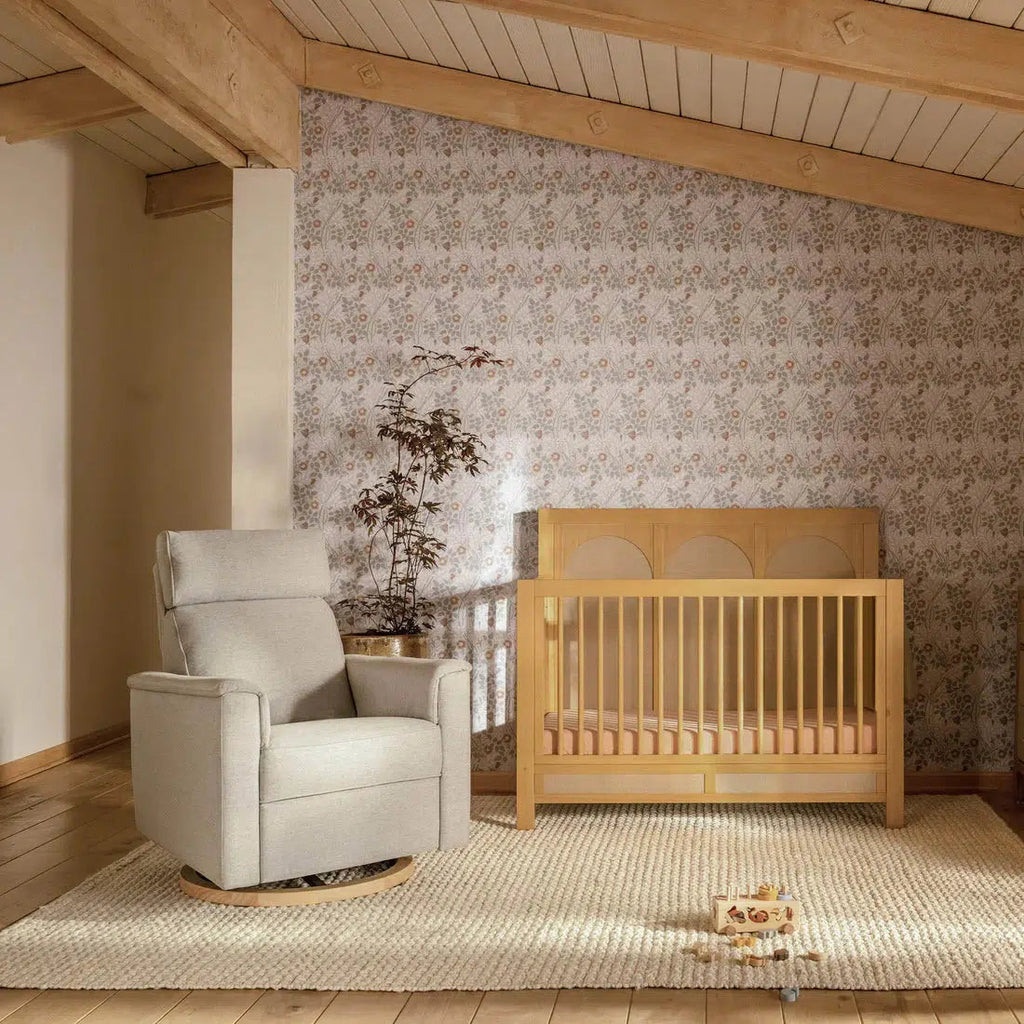 Monogram by Namesake - Willa Plus Power Recliner w/ Adjustable Headrest - Performance Grey Eco-Weave (Exclusive Wood Base)-Chairs-In-Stock For Pickup-Posh Baby