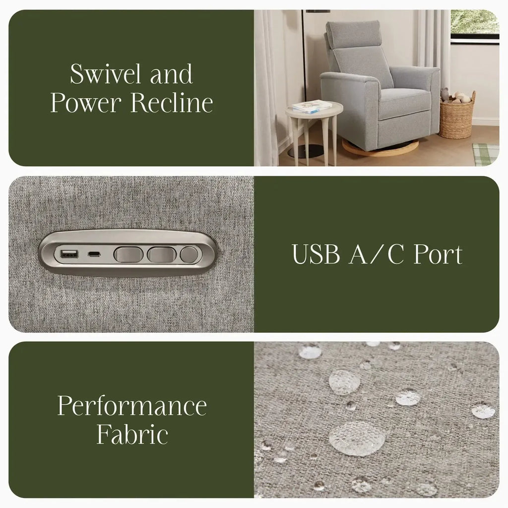 Monogram by Namesake - Willa Plus Power Recliner w/ Adjustable Headrest - Performance Grey Eco-Weave (Exclusive Wood Base)-Chairs-In-Stock For Pickup-Posh Baby