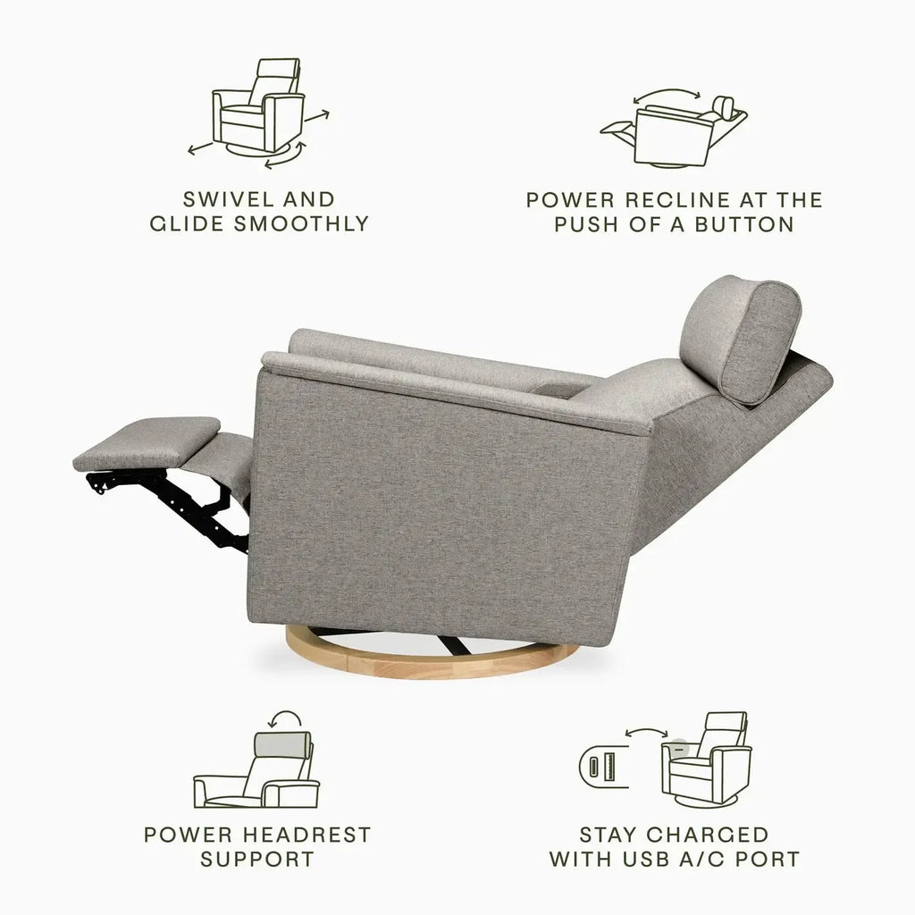 Monogram by Namesake - Willa Plus Power Recliner w/ Adjustable Headrest - Performance Grey Eco-Weave (Exclusive Wood Base)-Chairs-In-Stock For Pickup-Posh Baby