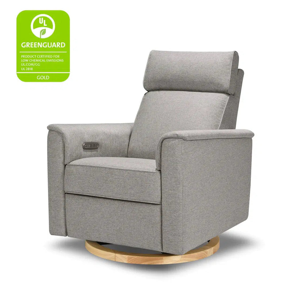 Monogram by Namesake - Willa Plus Power Recliner w/ Adjustable Headrest - Performance Grey Eco-Weave (Exclusive Wood Base)-Chairs-In-Stock For Pickup-Posh Baby
