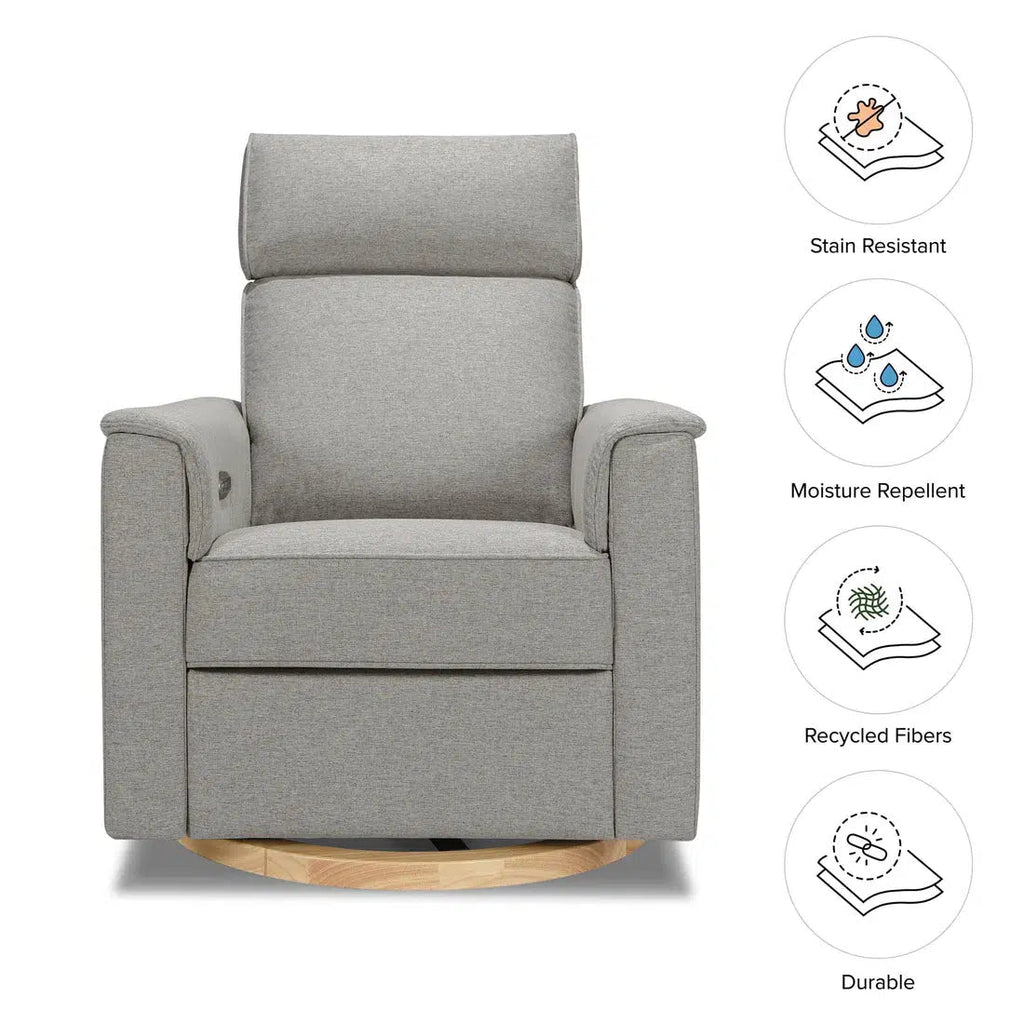 Monogram by Namesake - Willa Plus Power Recliner w/ Adjustable Headrest - Performance Grey Eco-Weave (Exclusive Wood Base)-Chairs-In-Stock For Pickup-Posh Baby