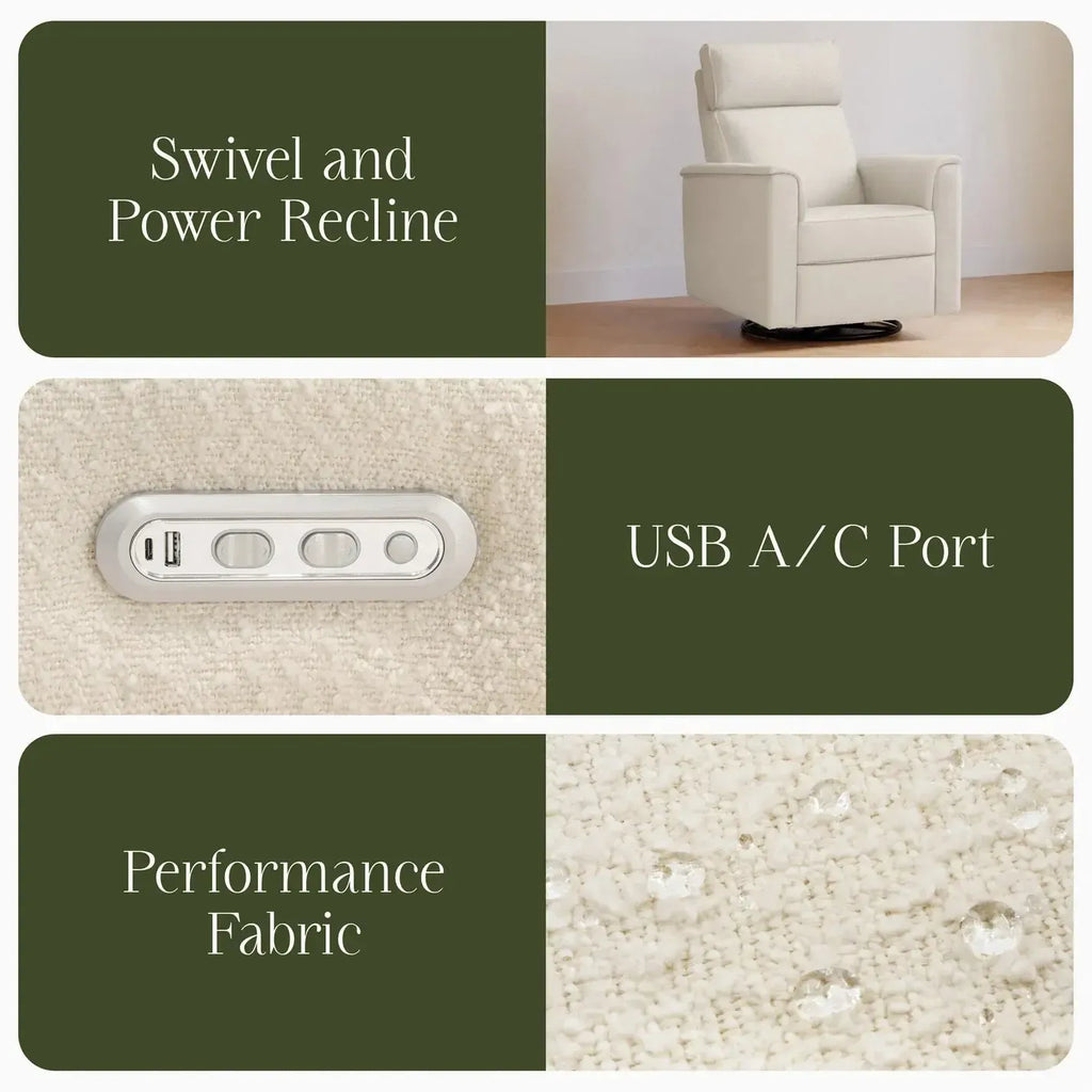 Monogram by Namesake - Willa Power Recliner w/ Adjustable Headrest - Ivory Boucle (Exclusive Wood Base)-Chairs-Store Pickup - Mid November-Posh Baby