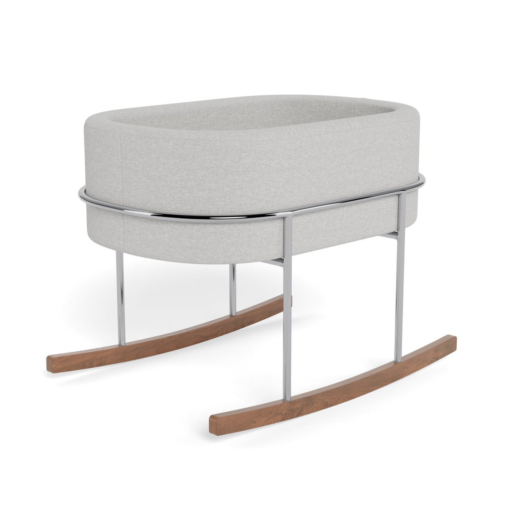 Monte Design - Rockwell Bassinet - Chrome + Walnut Base-Bassinets + Cradles-Dune (Performance Heathered)-Posh Baby
