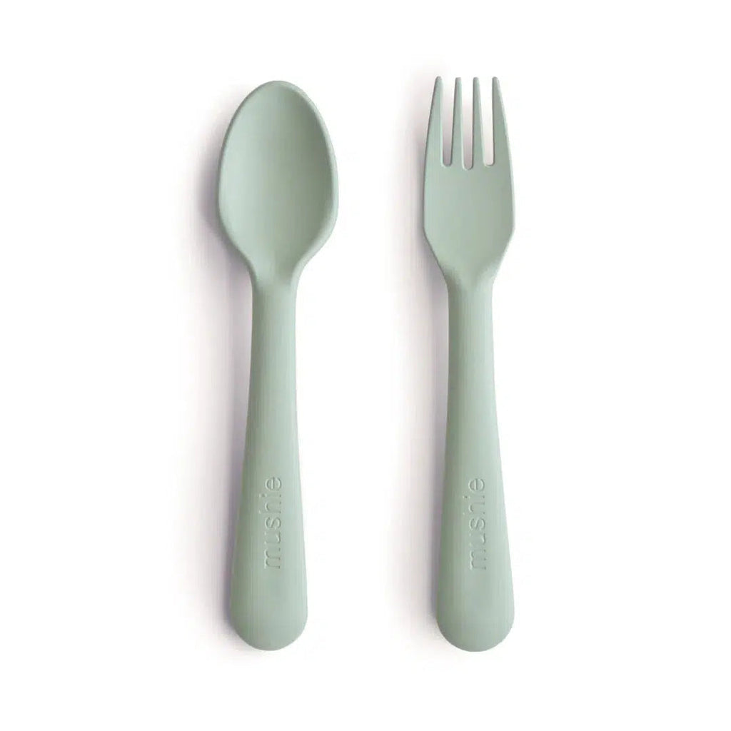 Mushie - Dinnerware Fork and Spoon Set - Sage-Plates + Bowls + Cups + Utensils-Posh Baby