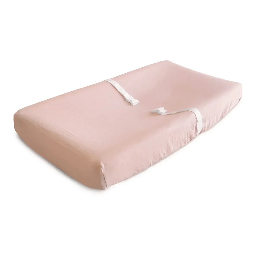 Mushie - Extra Soft Muslin Changing Pad Cover - Blush-Changing Pads + Covers-Posh Baby