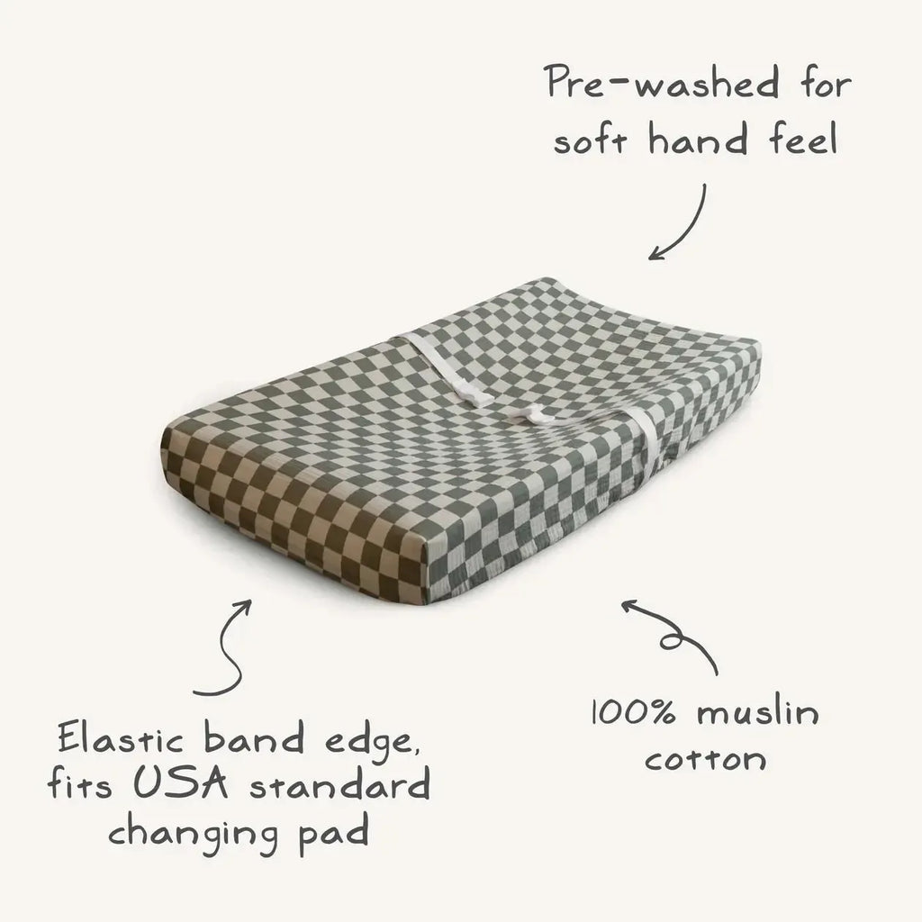 Mushie - Extra Soft Muslin Changing Pad Cover - Blush-Changing Pads + Covers-Posh Baby