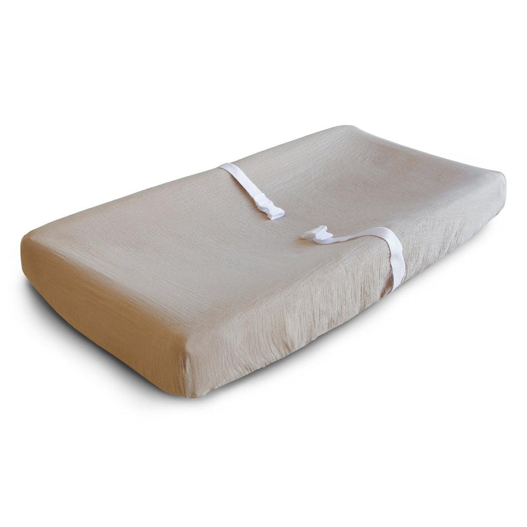 Mushie - Extra Soft Muslin Changing Pad Cover - Pale Taupe-Changing Pads + Covers-Posh Baby