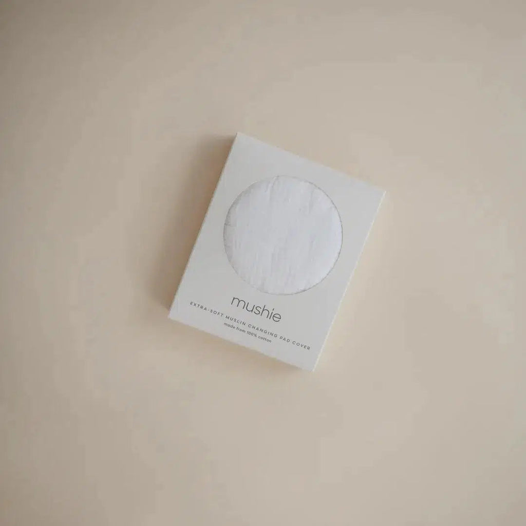 Mushie - Extra Soft Muslin Changing Pad Cover - White-Changing Pads + Covers-Posh Baby