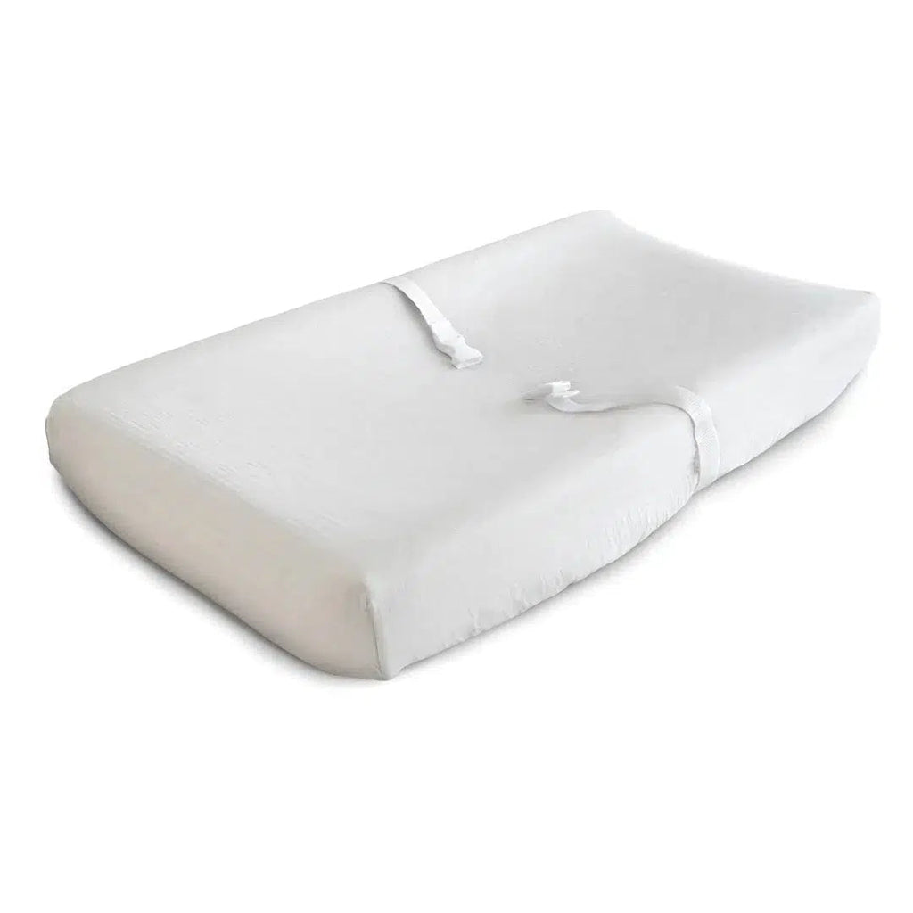 Mushie - Extra Soft Muslin Changing Pad Cover - White-Changing Pads + Covers-Posh Baby