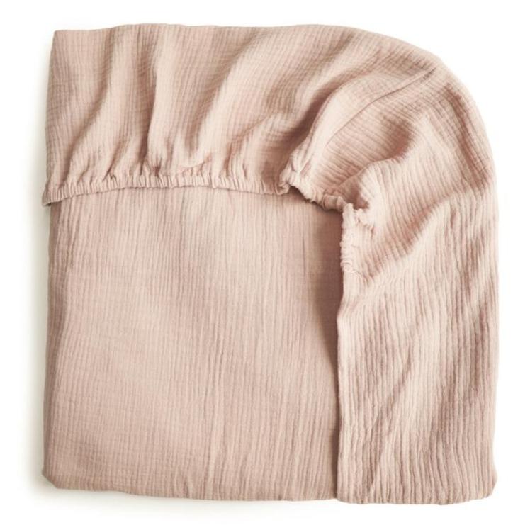 Mushie - Extra Soft Muslin Crib Sheet - Blush-Crib Sheets-Posh Baby