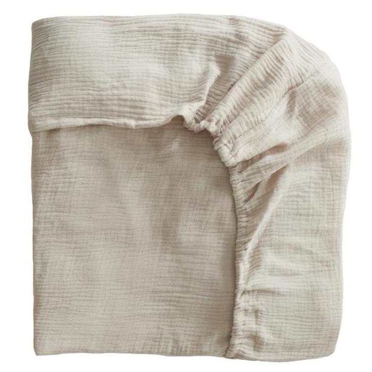 Mushie - Extra Soft Muslin Crib Sheet - Fog-Crib Sheets-Posh Baby