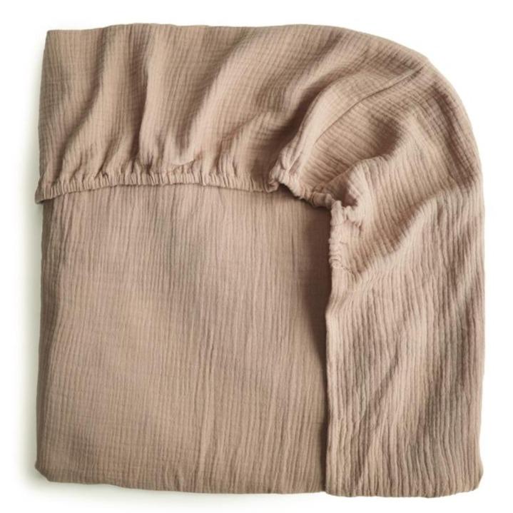 Mushie - Extra Soft Muslin Crib Sheet - Natural-Crib Sheets-Posh Baby