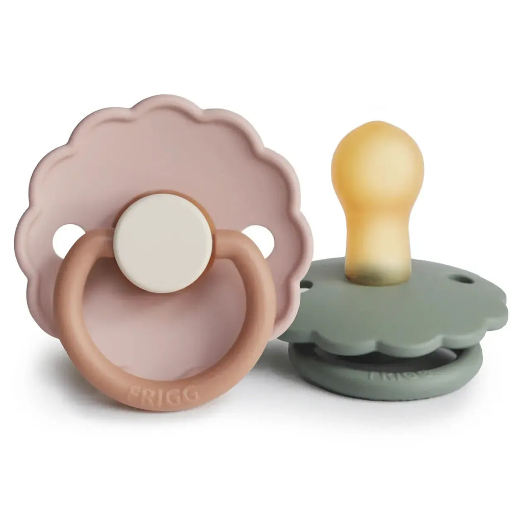 Mushie - FRIGG Daisy Natural Rubber Pacifier 2-Pack - Biscuit + Lily Pad-Pacifiers + Clips-0-6 Months-Posh Baby
