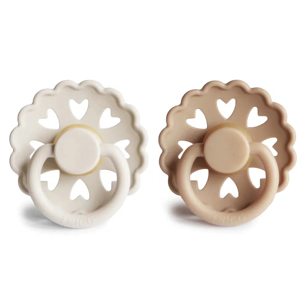 Mushie - FRIGG Natural Rubber Anderson Pacifier 2-Pack - Cream + Satin-Pacifiers + Clips-0-6 Months-Posh Baby