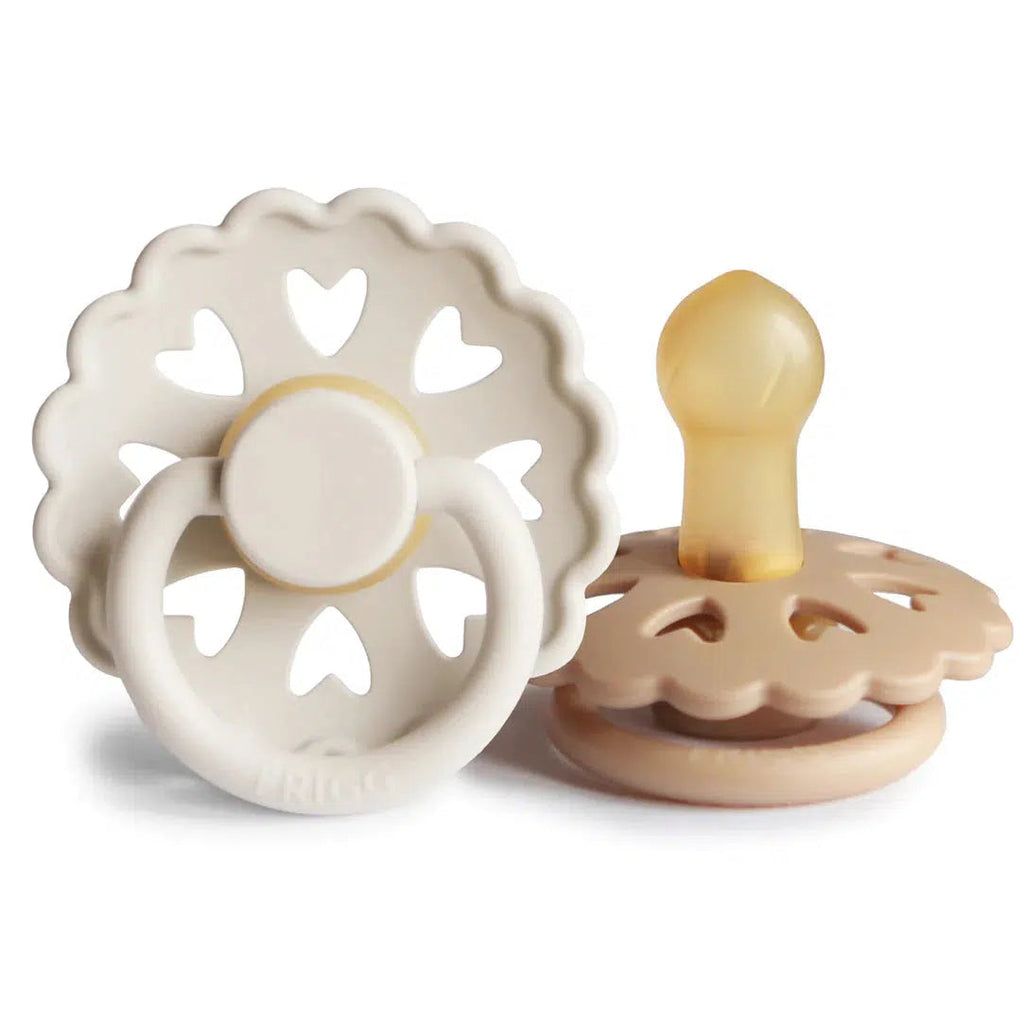 Mushie - FRIGG Natural Rubber Anderson Pacifier 2-Pack - Cream + Satin-Pacifiers + Clips-0-6 Months-Posh Baby