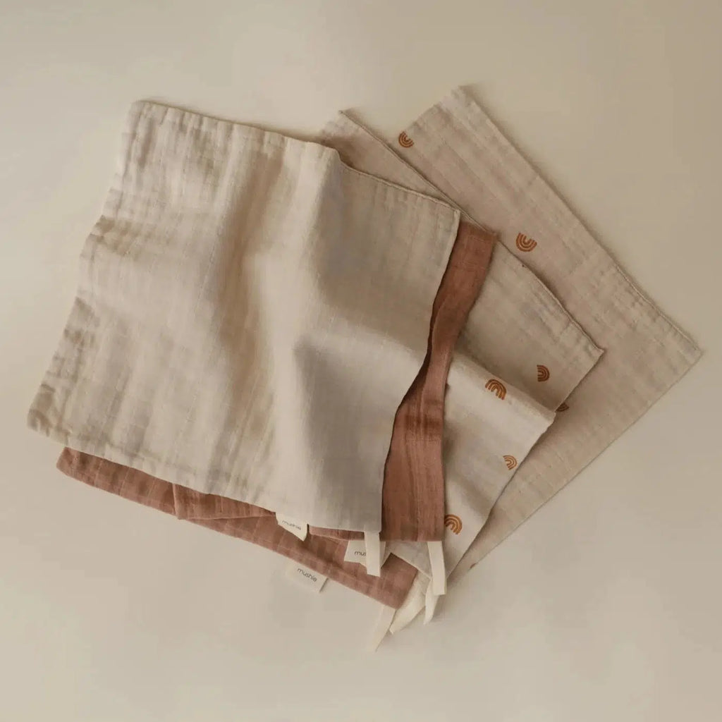Mushie - Muslin Cotton Washcloth 5-Pack - Rainbow Combo-Towels + Washcloths-Posh Baby