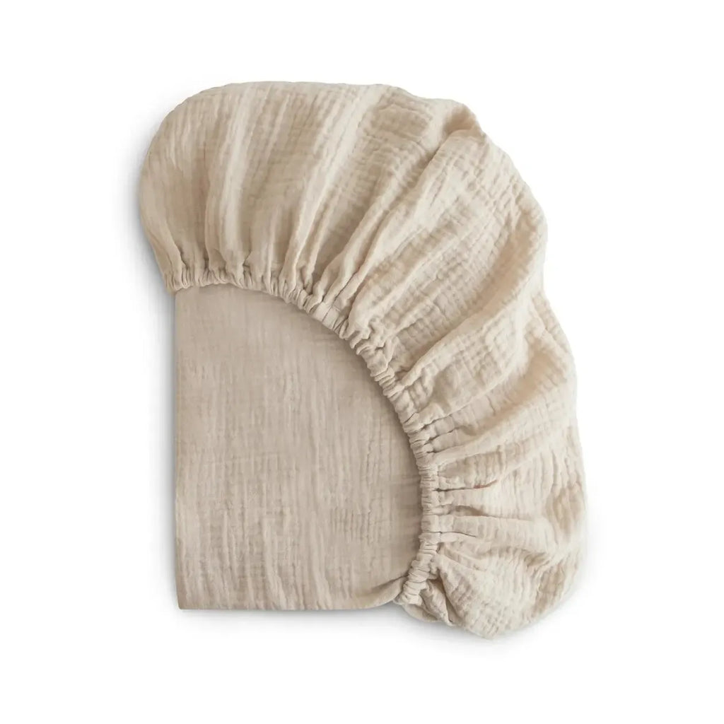 Mushie - Muslin Mini Crib Sheet - Fog-Mini Crib Sheets-Posh Baby