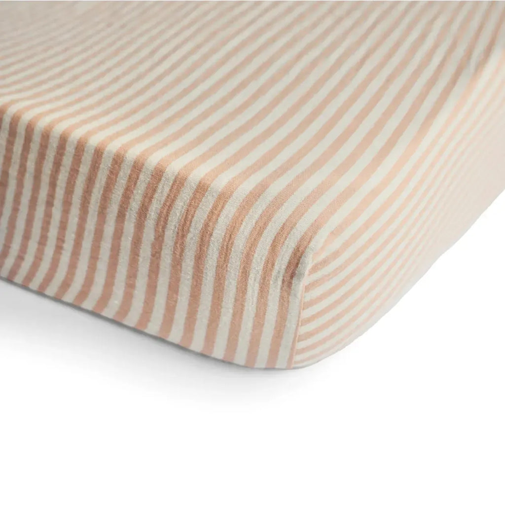 Mushie - Muslin Mini Crib Sheet - Natural Stripe-Mini Crib Sheets-Posh Baby