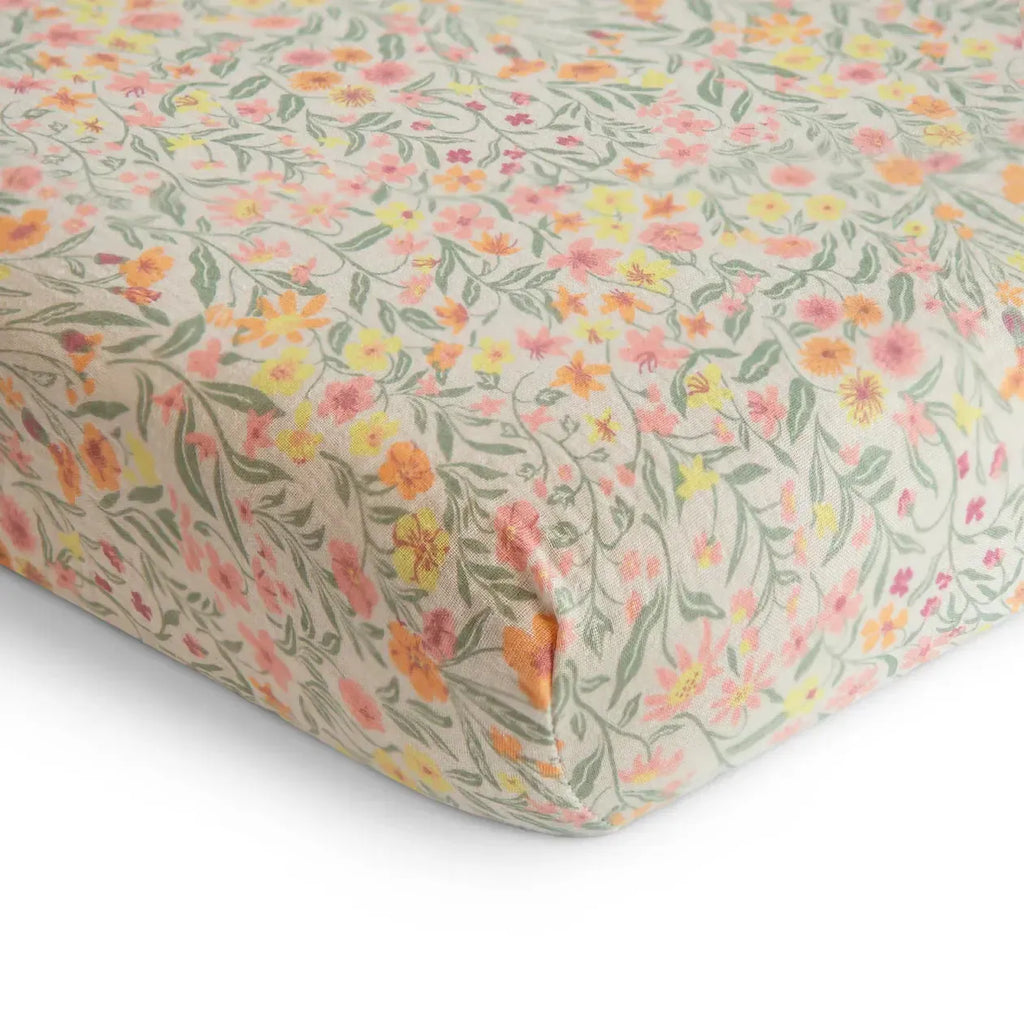 Mushie - Muslin Mini Crib Sheet - Pastel Blooms-Mini Crib Sheets-Posh Baby