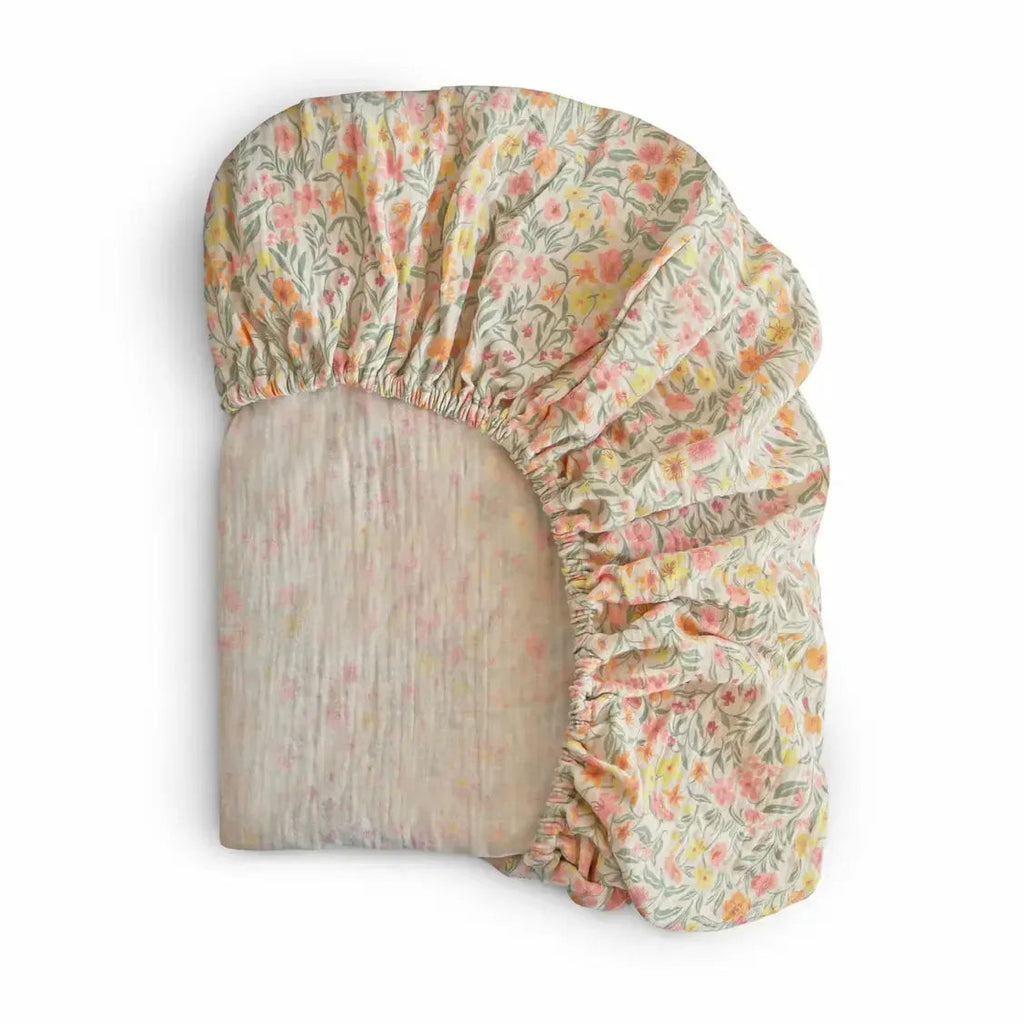 Mushie - Muslin Mini Crib Sheet - Pastel Blooms-Mini Crib Sheets-Posh Baby