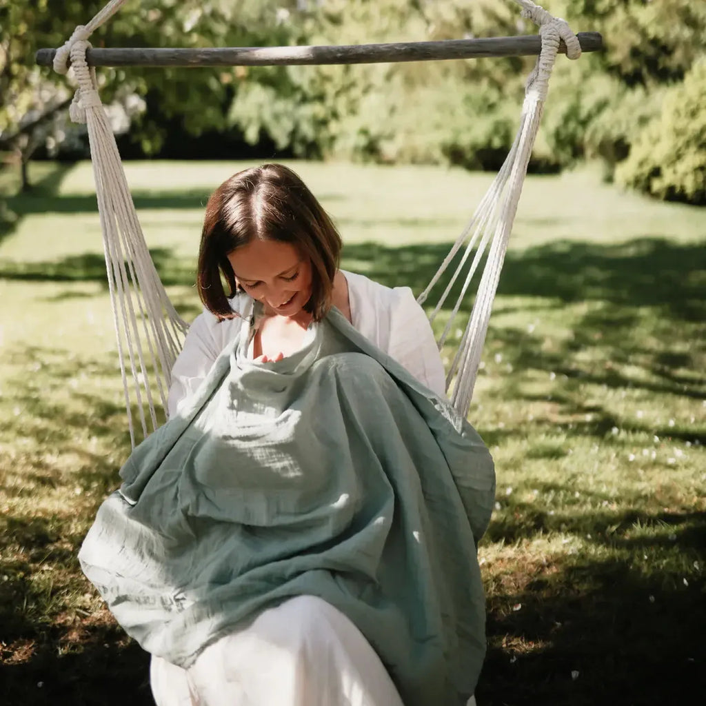 Mushie - Muslin Nursing Cover - Roman Green-Nursing Cover-Posh Baby