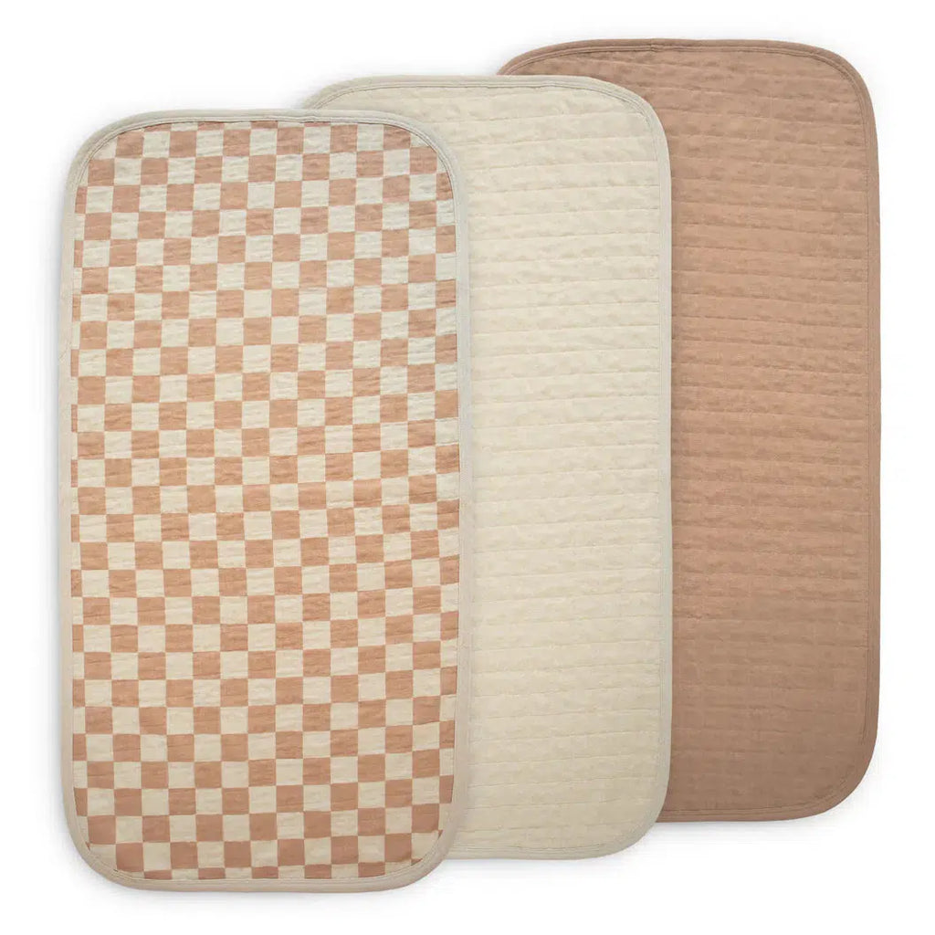 Mushie - Organic Cotton Changing Pad Liner 3-Pack - Check Combo-Changing Pads + Covers-Posh Baby