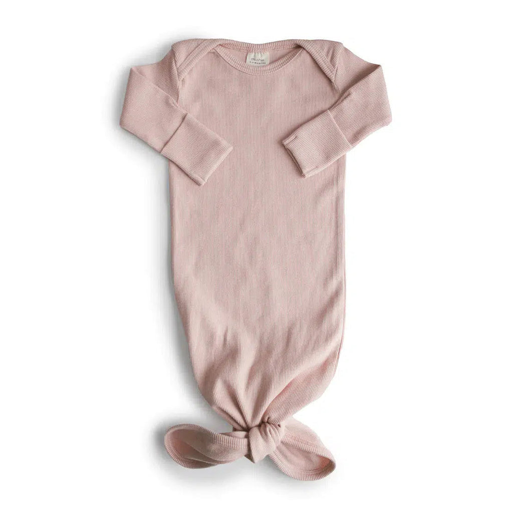 Mushie - Organic Cotton Knotted Gown - Blush-Infant Gowns-0-3M-Posh Baby