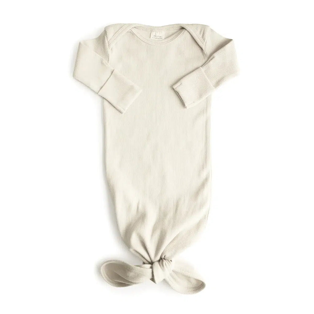 Mushie - Organic Cotton Knotted Gown - Ivory-Infant Gowns-0-3M-Posh Baby