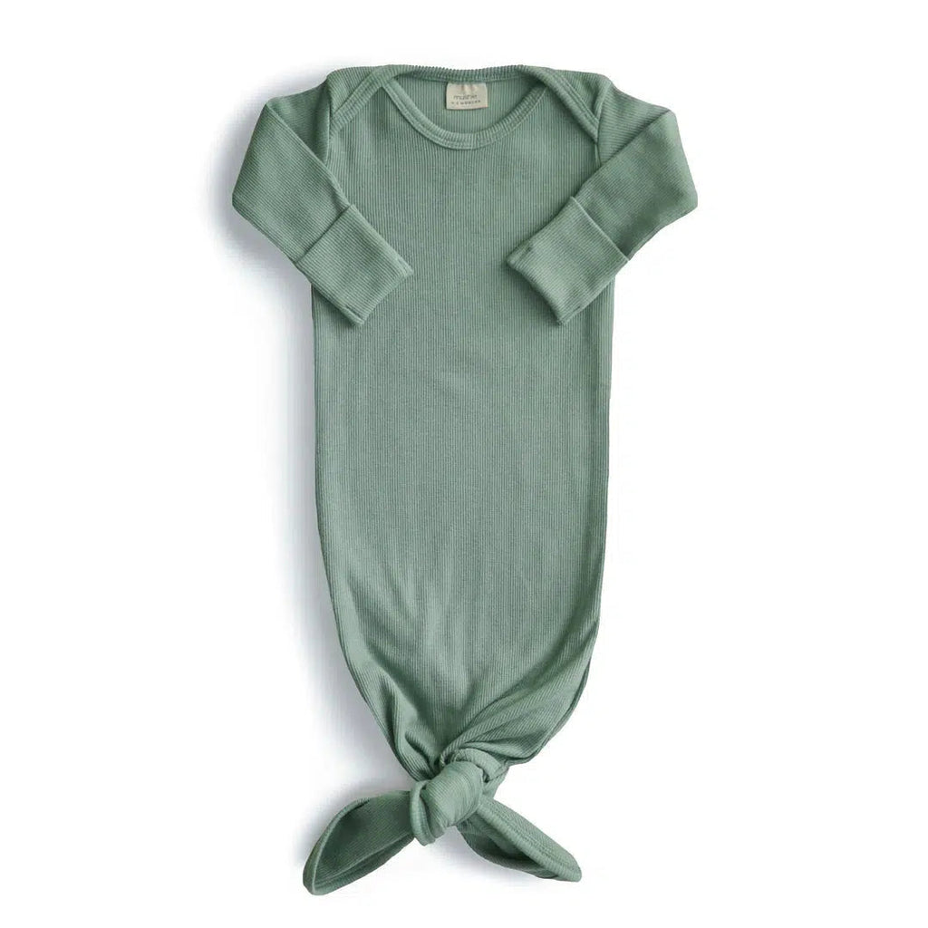 Mushie - Organic Cotton Knotted Gown - Roman Green-Infant Gowns-0-3M-Posh Baby