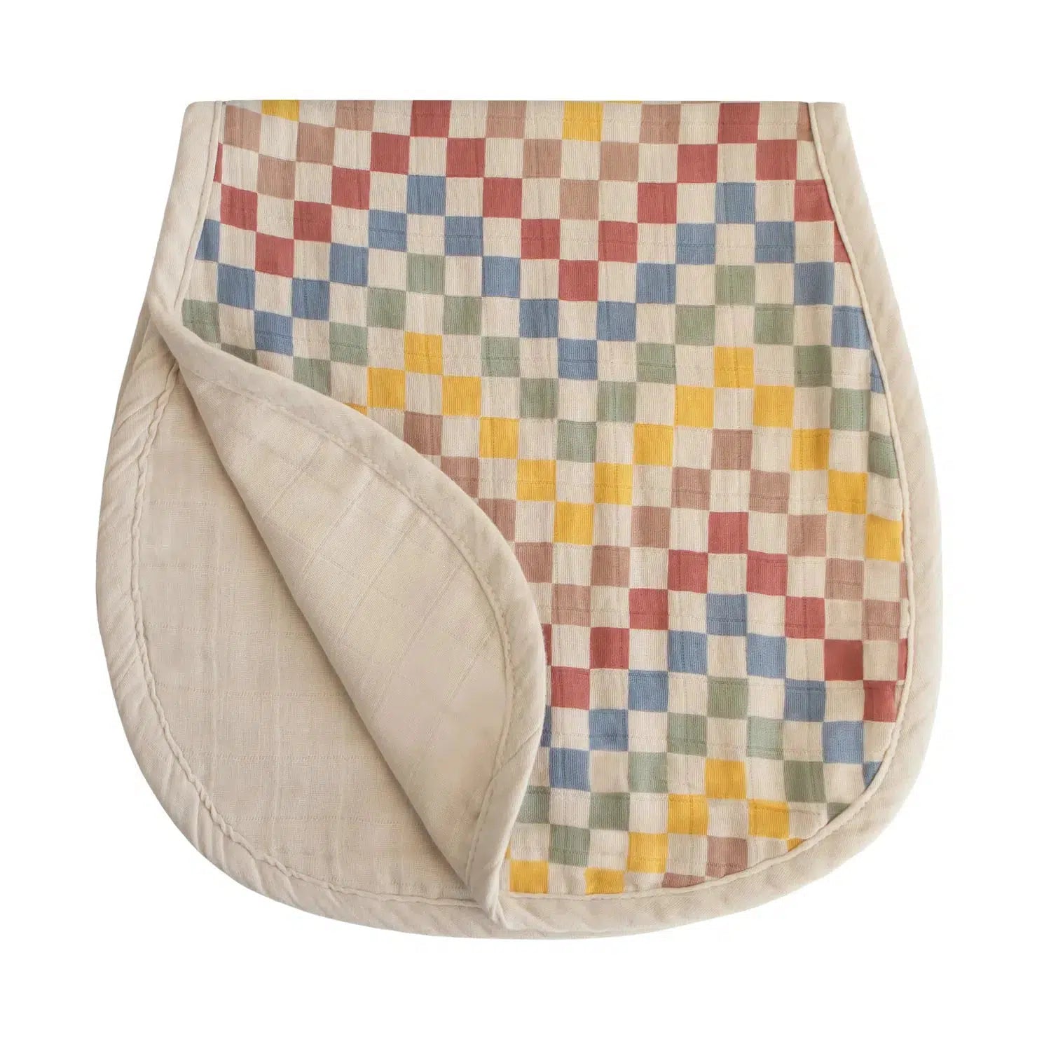 Mushie Organic Cotton Muslin Burp Cloth 2 Pack Retro Check Fog Posh Baby