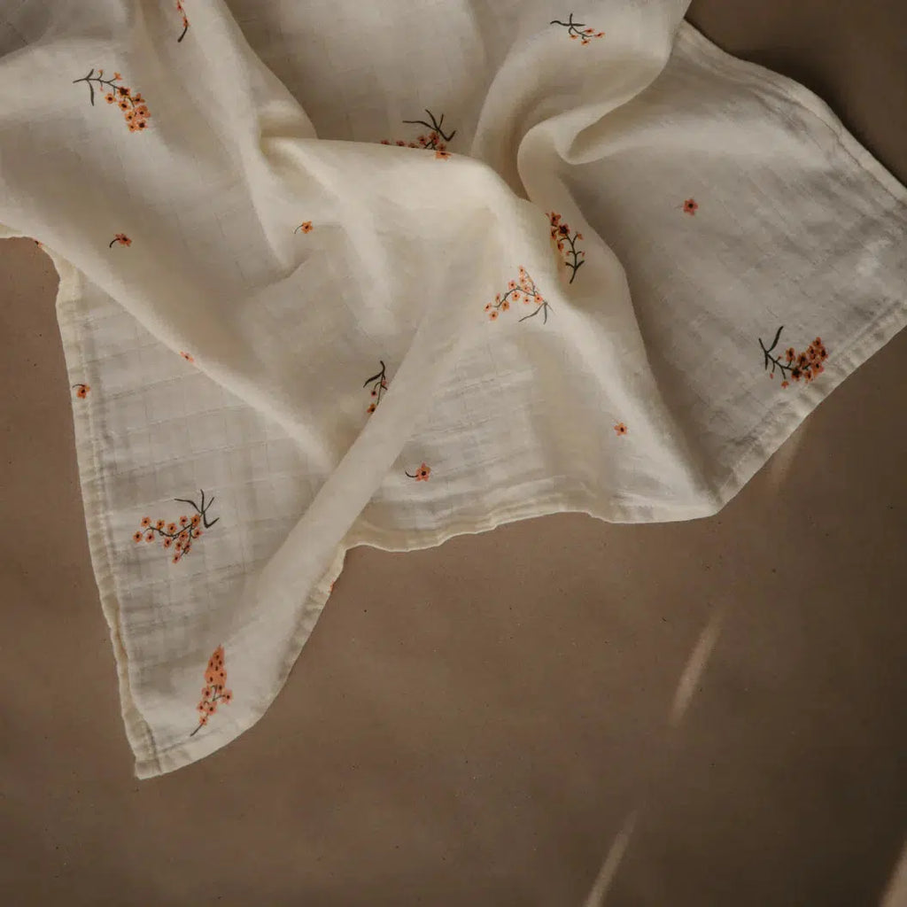 Mushie - Organic Cotton Muslin Cloths 3-Pack - Flowers-Bibs + Burps-Posh Baby