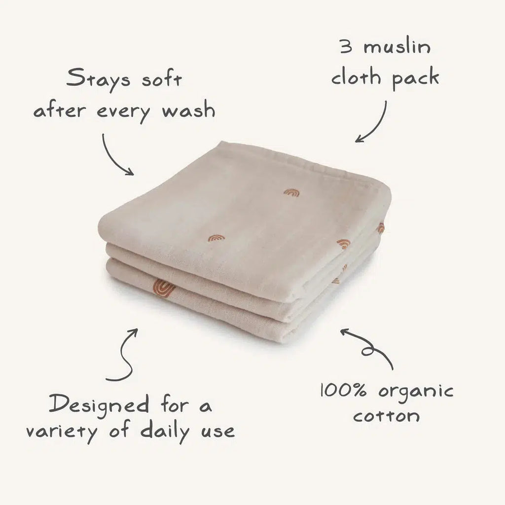 Mushie - Organic Cotton Muslin Cloths 3-Pack - Rainbow-Bibs + Burps-Posh Baby